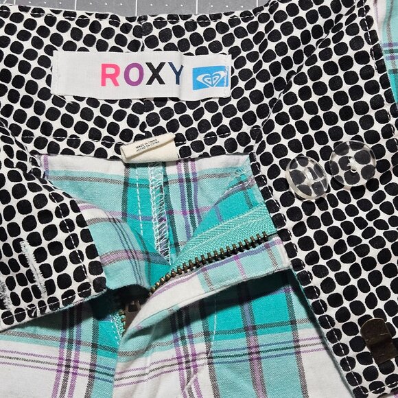 Roxy Womens Turquoise & White Plaid Bermuda Shorts Size 8 Cotton Blend - Picture 9 of 15